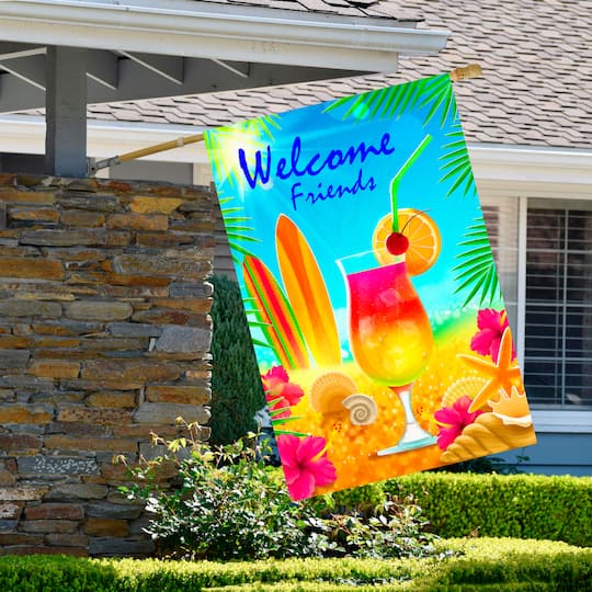 Hello Summer Tropical Beach Outdoor House Flag